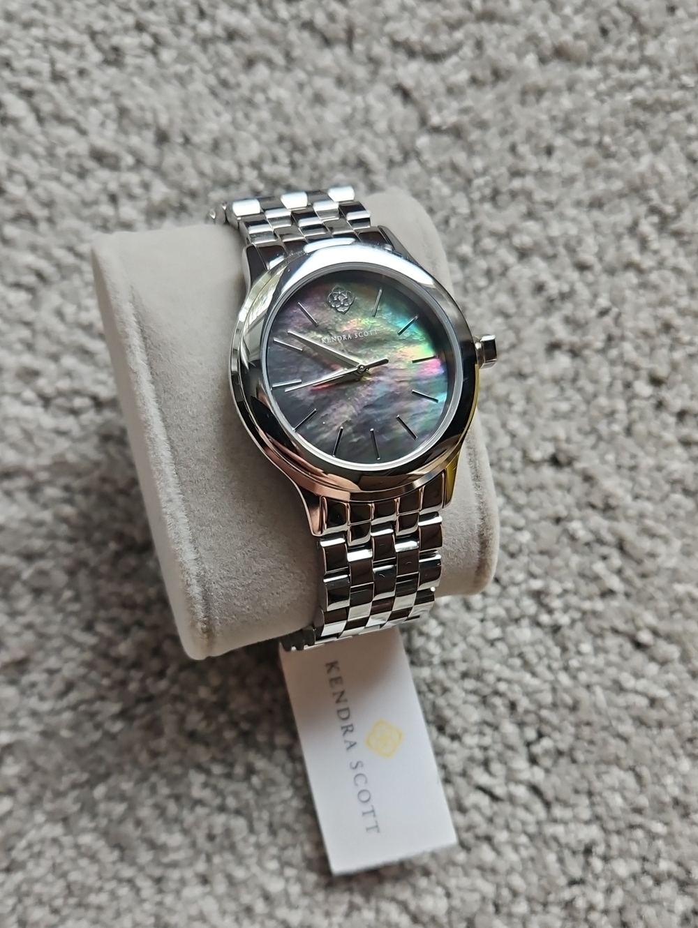 Kendra Scott Silver Bracelet Watch with Iridescent Mother-of-Pearl Dial